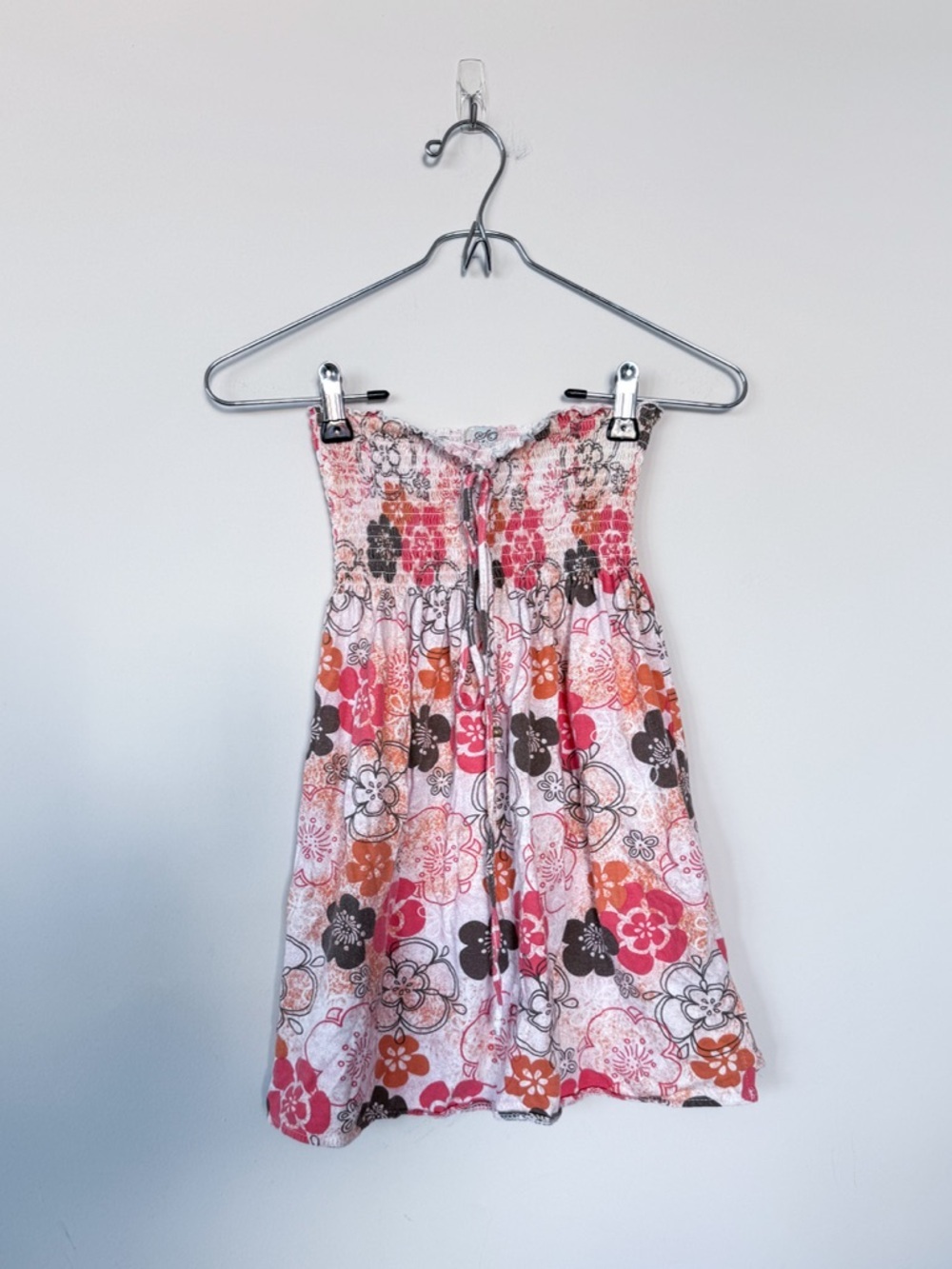 Vintage VTG So Brand Y2K Smocked Halter Neck Babydoll Tank Top Floral Hawaiian